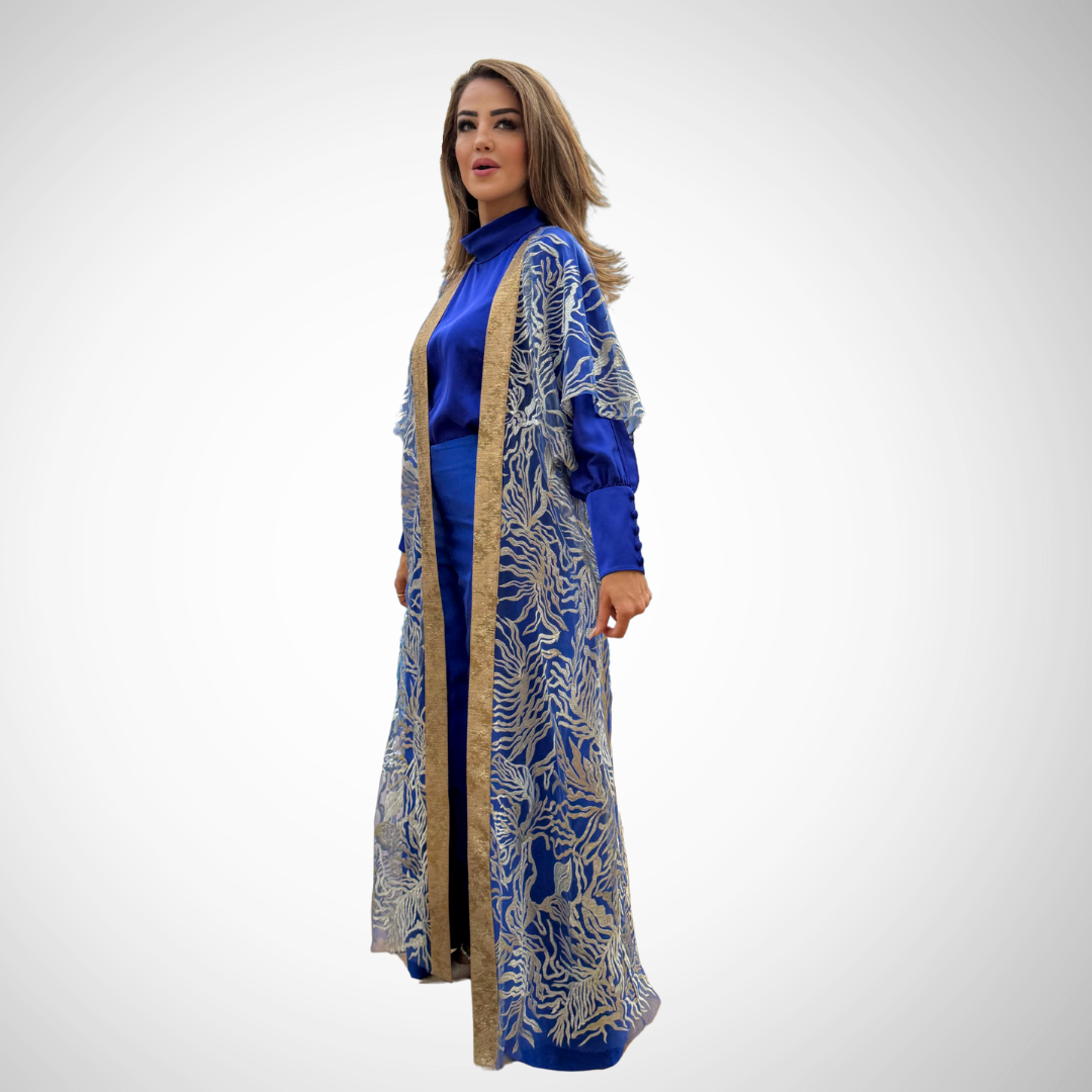 Royal Blue Tulle Abaya