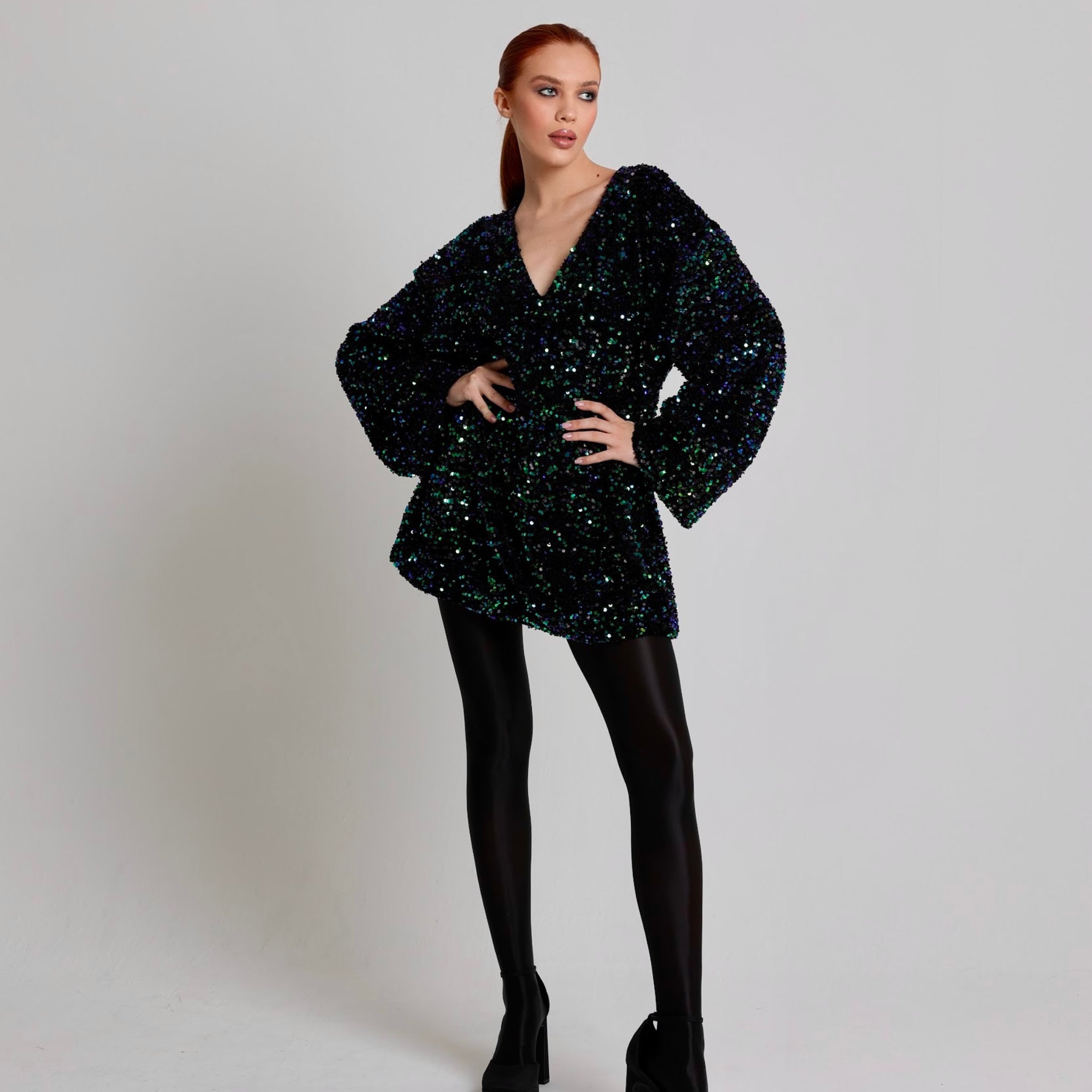 Oversized Velvet Sequin Short Dress