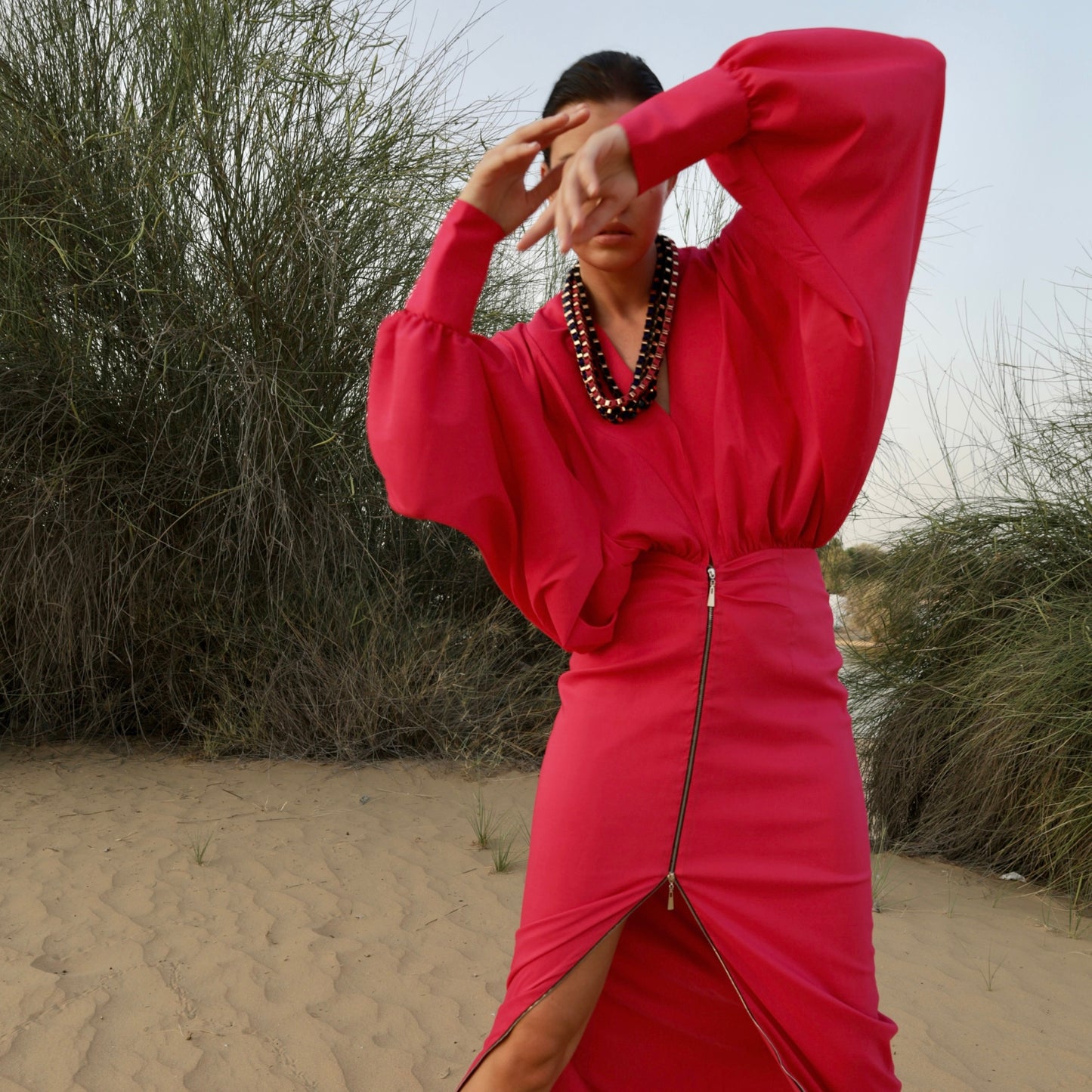 Fuschia Oversized Sleeve Dress