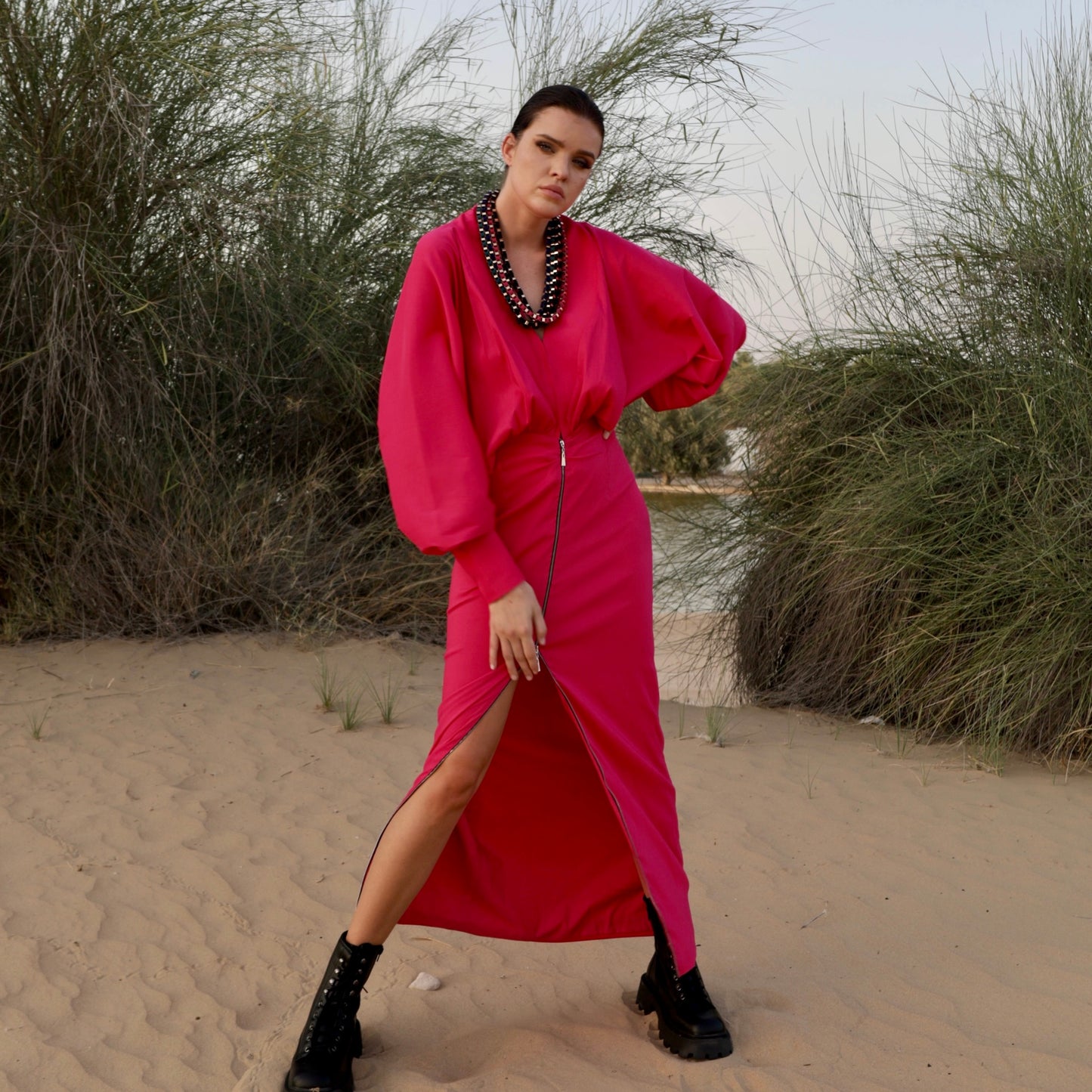 Fuschia Oversized Sleeve Dress