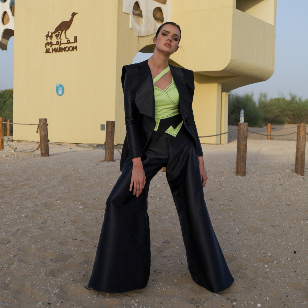 
                      
                        Edgy Black Taffeta Jacket
                      
                    