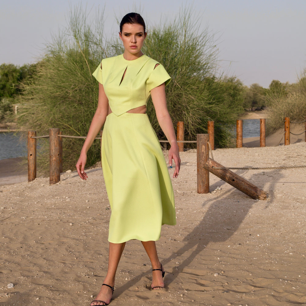 Lime Green Cut-Out Midi Dress