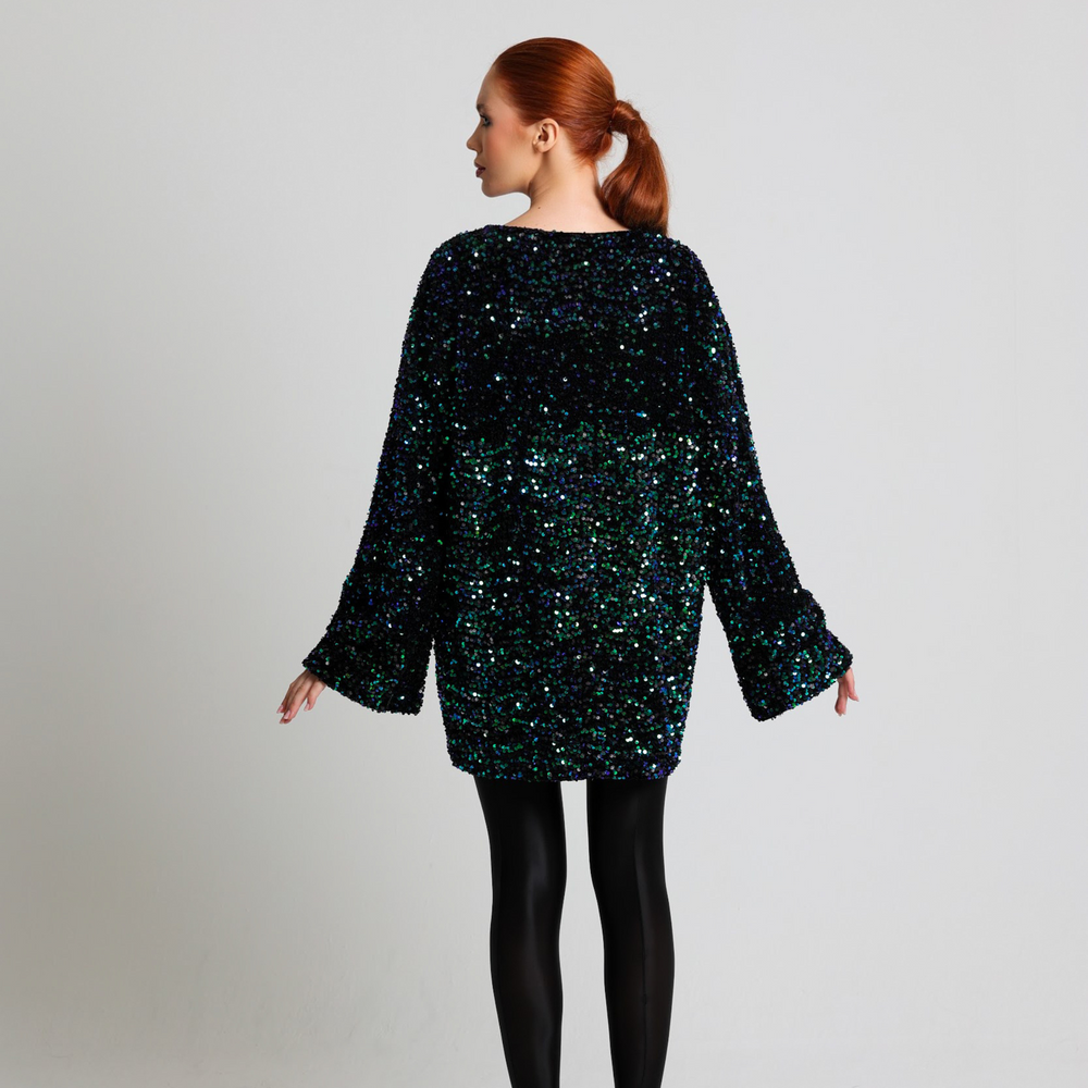 
                      
                        Oversized Velvet Sequin Short Dress
                      
                    