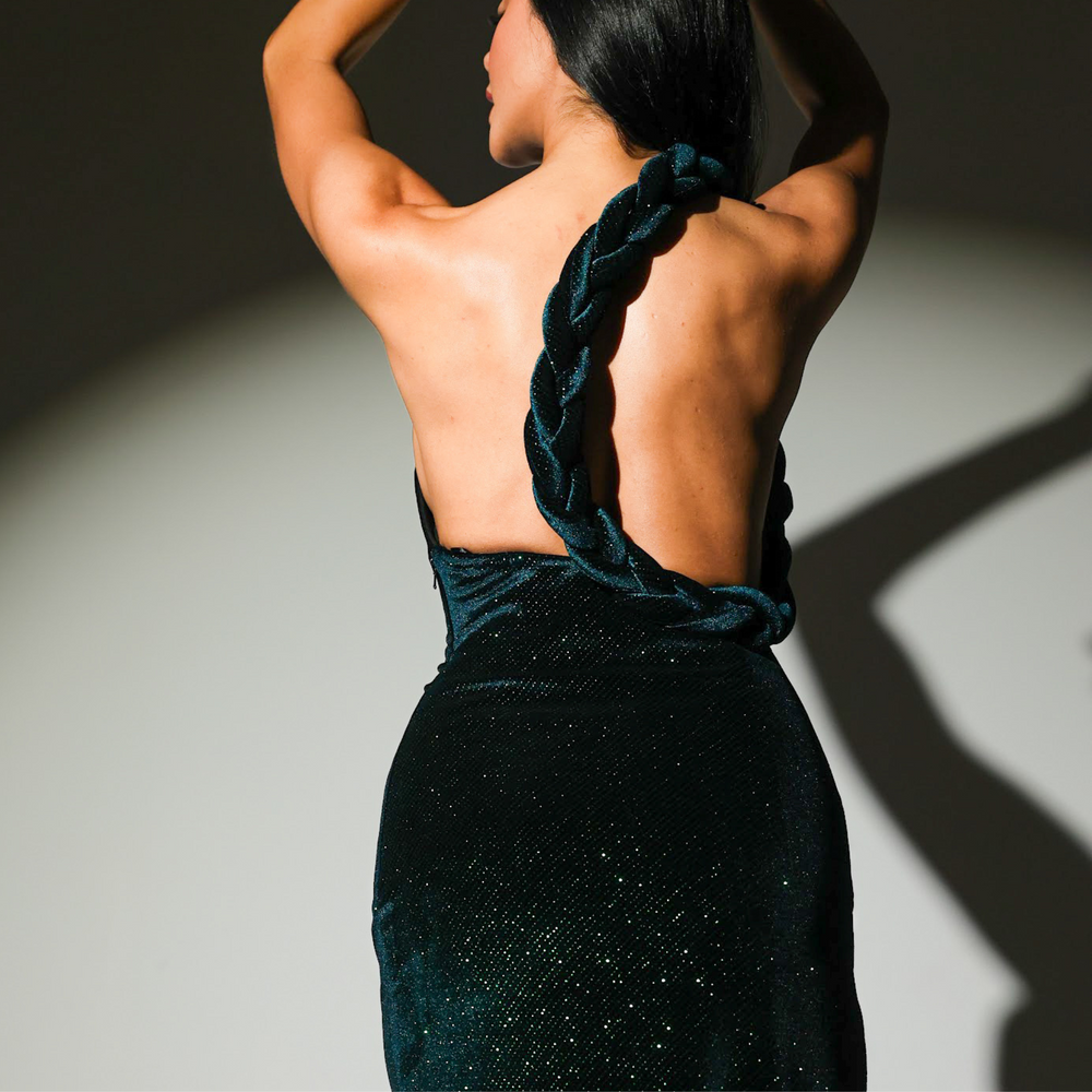 
                      
                        Backless VelvetGlow Dress
                      
                    