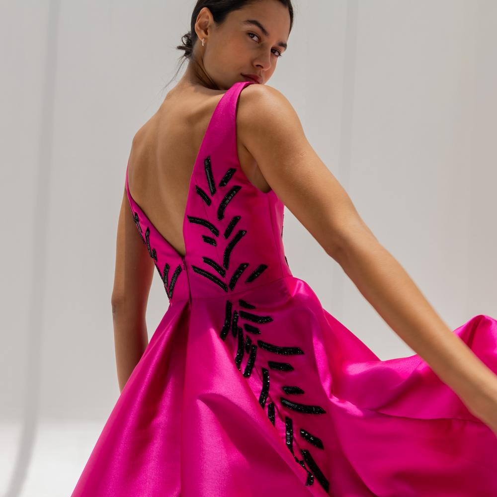 
                      
                        Mikado Fuschia Evening Dress
                      
                    