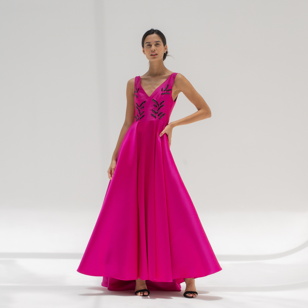 Mikado Fuschia Evening Dress