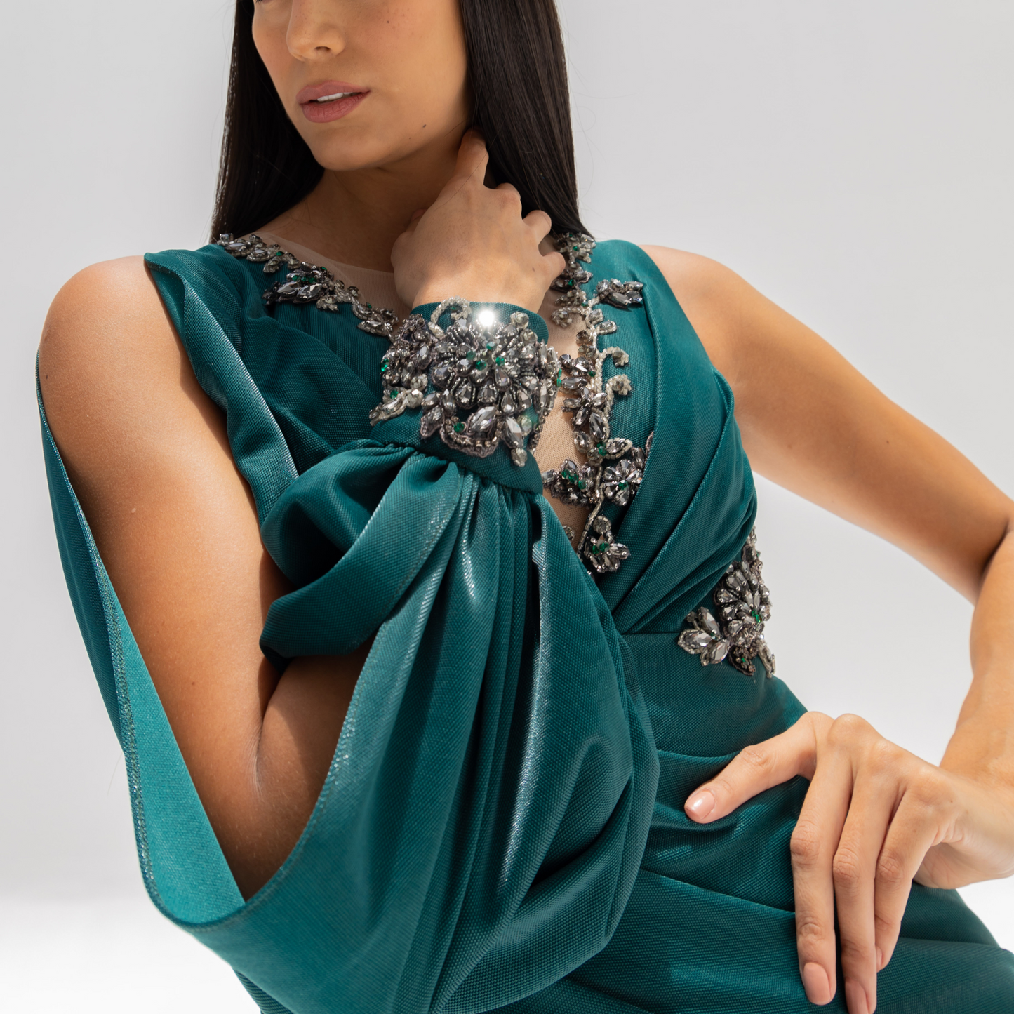Emerald Green Dress with Stone Embroidery