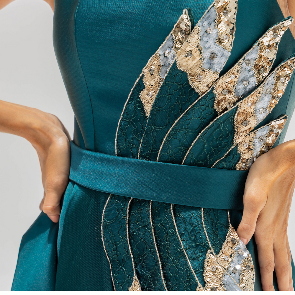 
                      
                        Emerald Green Mikado Dress with Embroidery
                      
                    