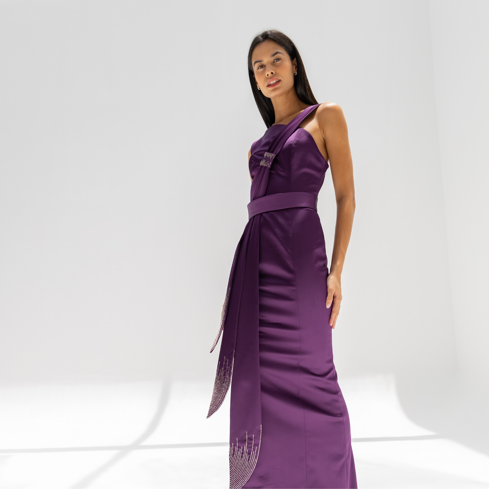 
                      
                        Purple Crepe Silk Cocktail Dress
                      
                    