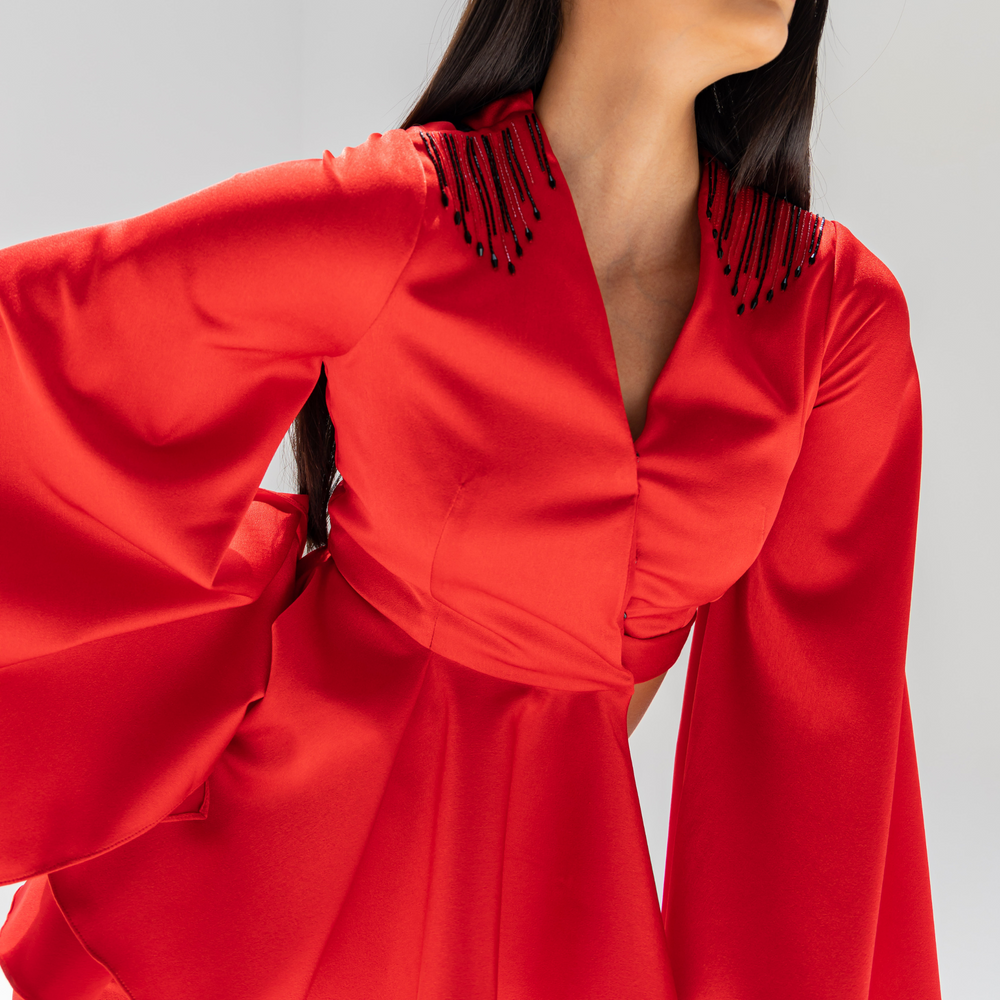 
                      
                        Red Crepe Suit with Back Embroidery
                      
                    